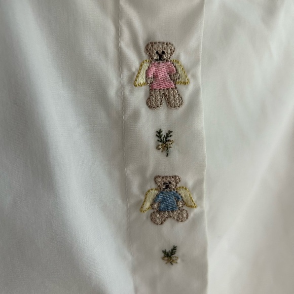 Y2K White Blouse with Embroidered Teddy Bears Details L - Picture 10 of 16